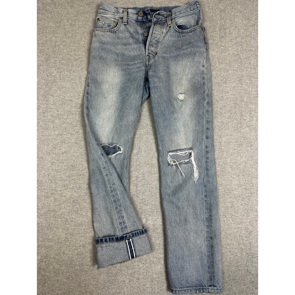 Levis Made & Crafted 501 Jean Women 25x28 Lightwash‎ Distressed Selvedge